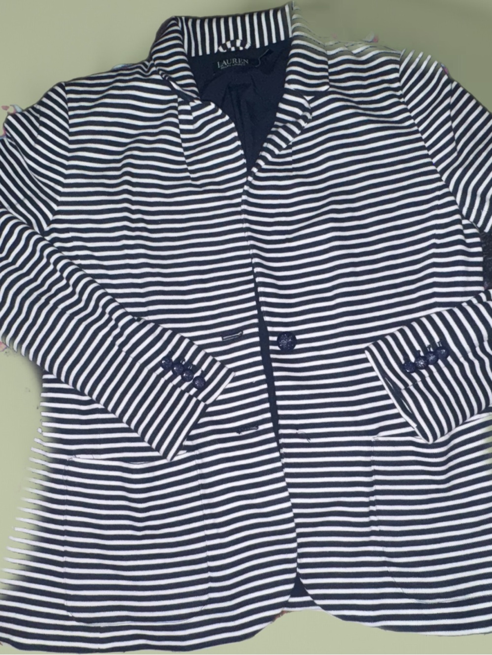 Lauren Ralph Lauren Navy and White Striped Button-Down Blazer (see details)